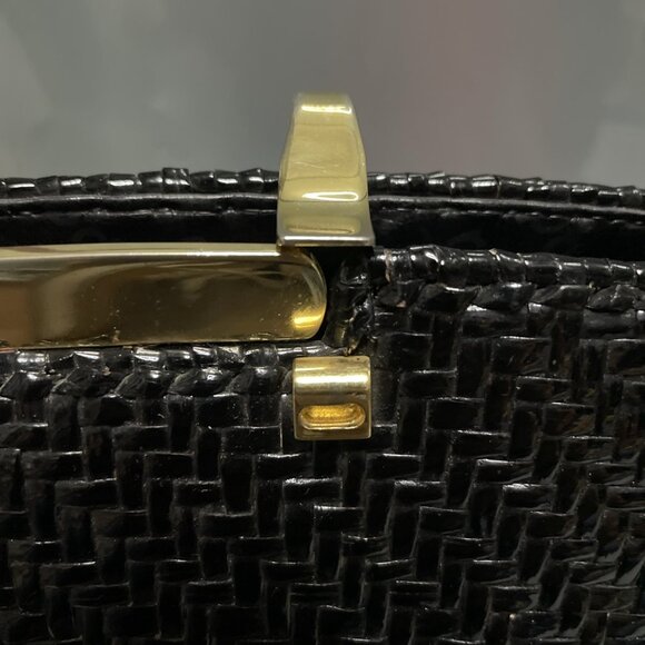 RODO Italy Vintage Black & Gold Woven Wicker Straw Clutch Hand Bag Pushlock - Picture 4 of 5